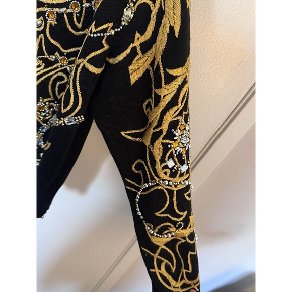Vintage Michael Simon Black Gold Beaded Embroidered Sweater Cardigan Size 1 S/M - Picture 7 of 11